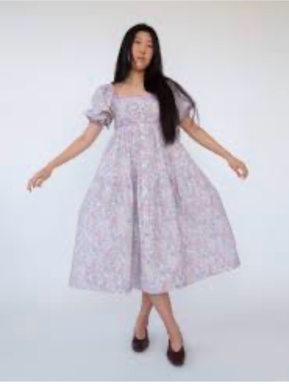 💜 Rosie NYC poesia Lavender Floral Puff-Sleeve Midi Dress